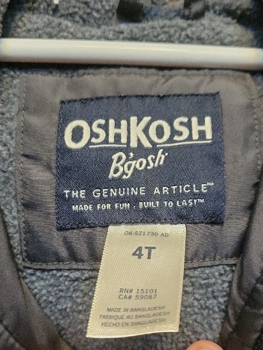 OshKosh B'gosh Black and Gray Kids Hooded Lined Rain Jacket Windbreaker Size 4T